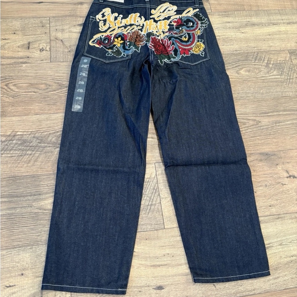 Men's Dark Blue Embroidered Jeans-Ninth Hall Bagy